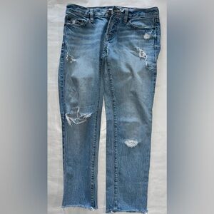 Ann Taylor Loft Button Fly Ripped boyfriend blue jeans size 24 00 Low waist XS